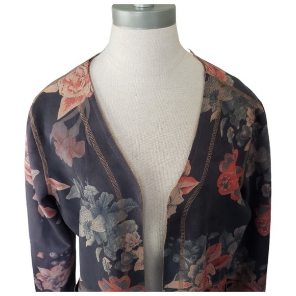 CT445 Philosophy Gray Lightweight Floral Open Cardigan L - Picture 2 of 9